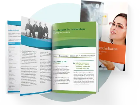 Image of cover and inside of mesothelioma guide book
