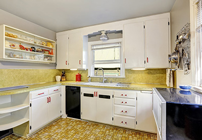 Picture of kitchen with asbestos vinyl flooring