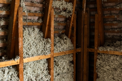 Loose-fill asbestos attic insulation